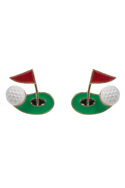 GAME DAY GOLF BALL AND FLAG ENAMEL POST EARRINGS