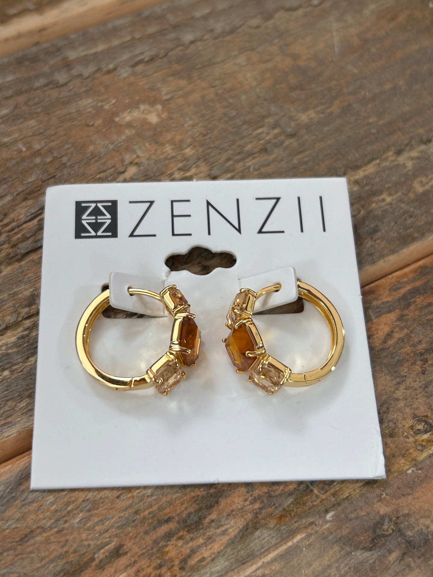 GOLD HOOP EARRINGS W/TOPAZ MULTI RHINESTONES
