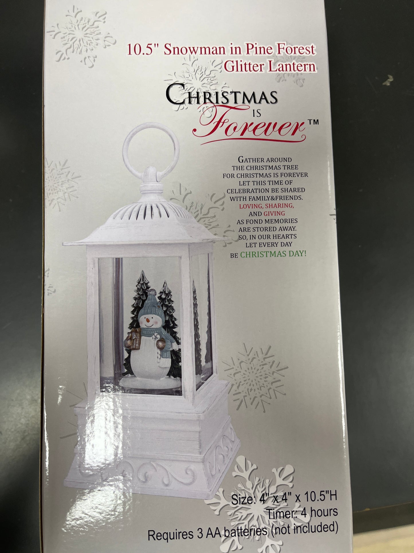 10.5" SNOWMAN IN PINE FOREST GLITTER LANTERN