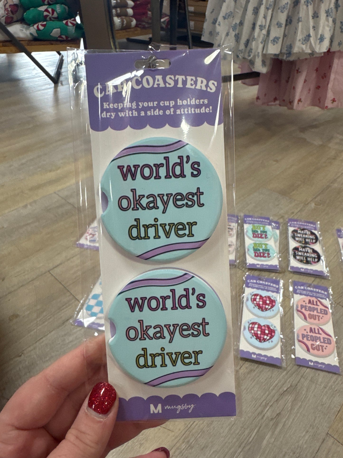 CAR COASTERS - 2PC - WORLD'S OKAYEST DRIVER