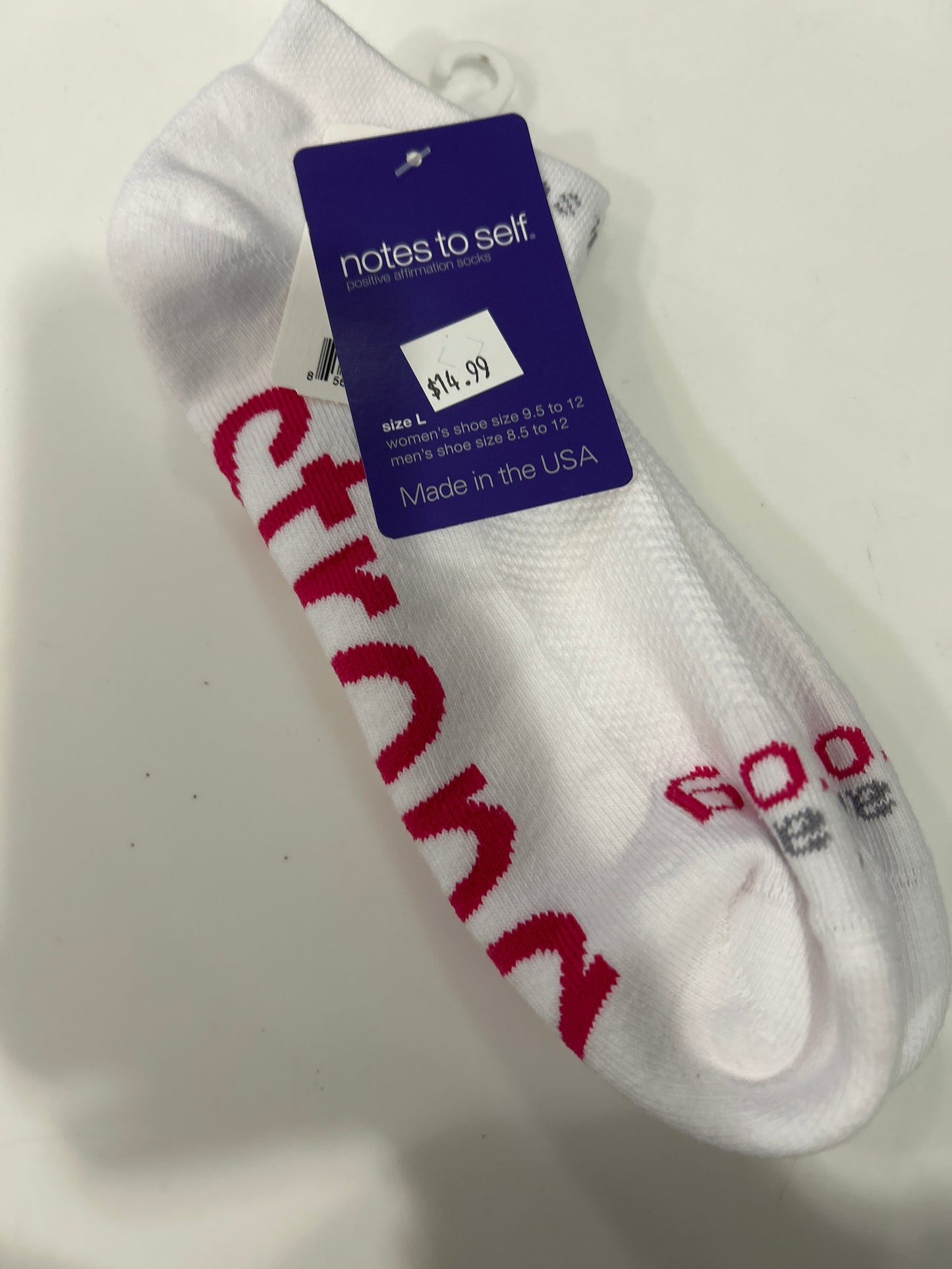 SOCKS - STRONG - WHITE W/BOLD PINK - L