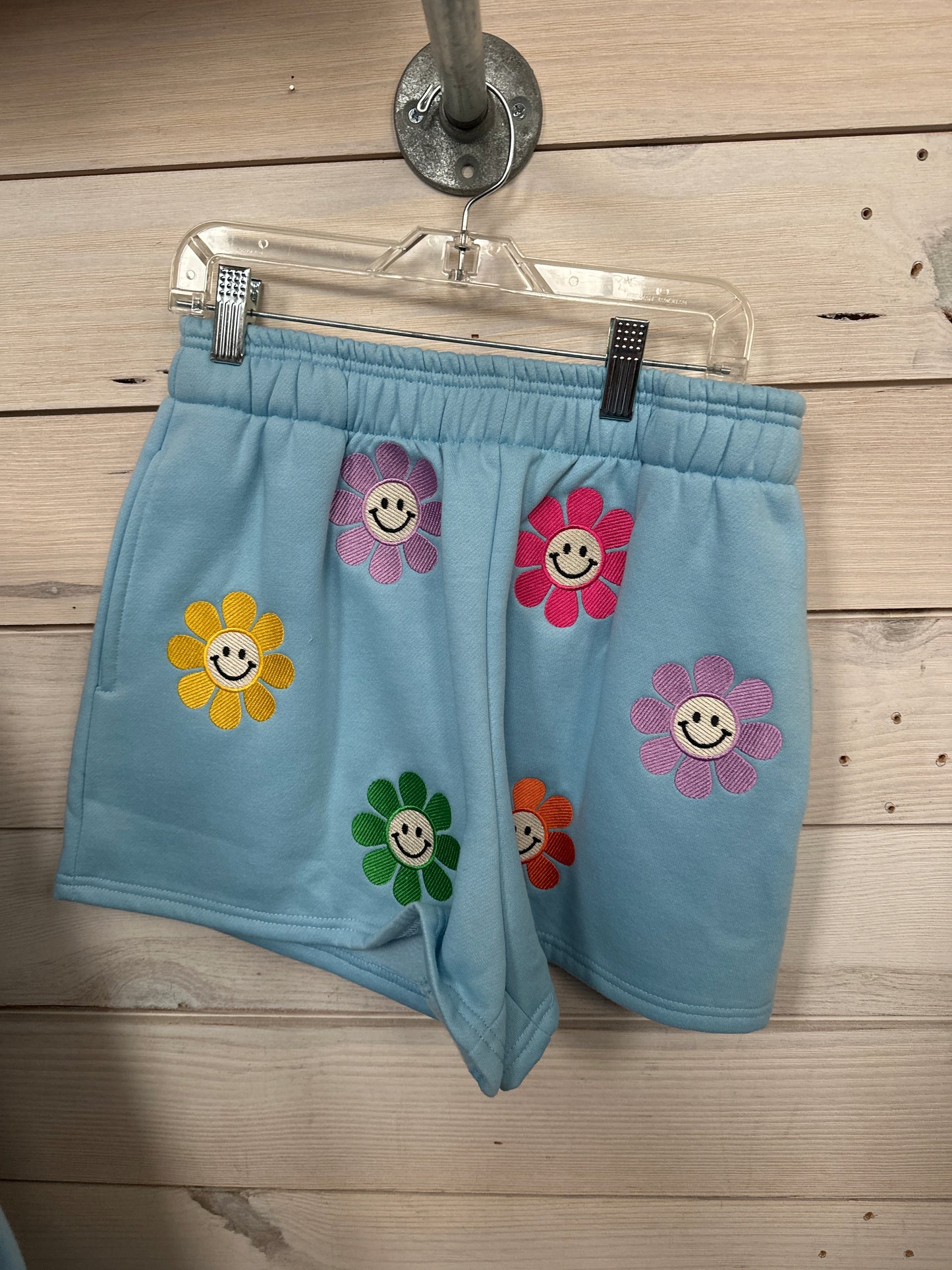 BLUE 2PC SHORTS SET W/FLOWERS