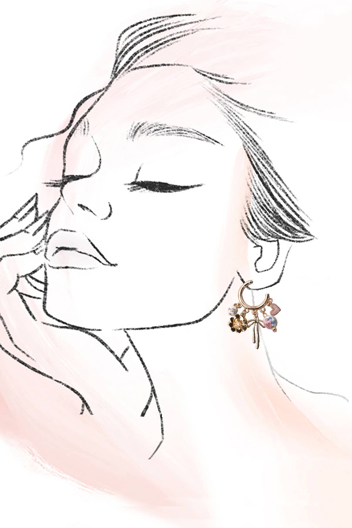 CERAMIC PORCELAIN BOW FLOWER CHARM DROP HOOP | 80E6644