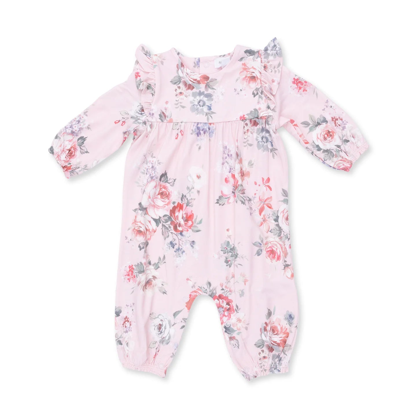 RUFFLE SLEEVE SNAP BABY ROMPER
