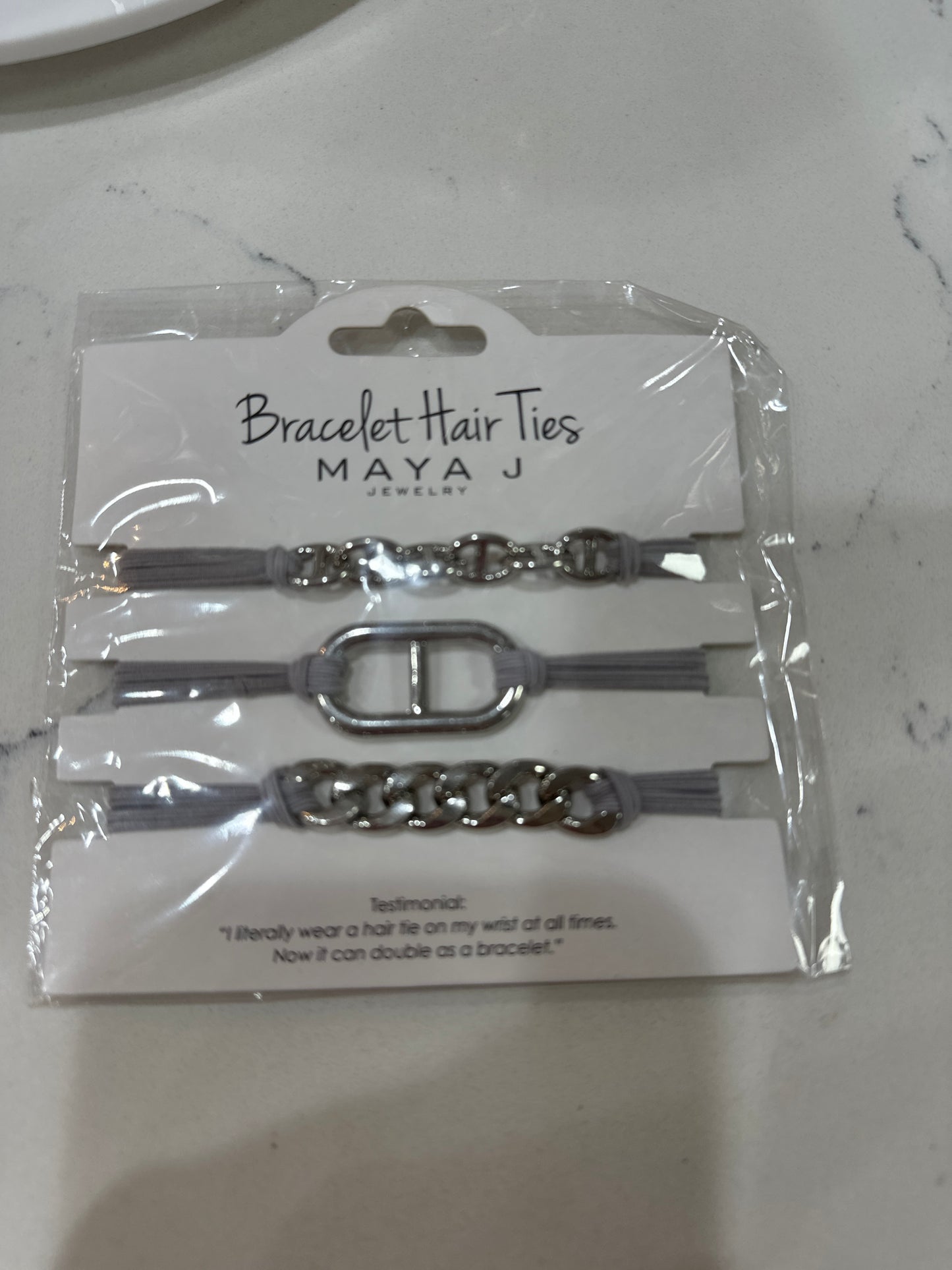 BRACELET HAIR TIES - GRY/SLVR - SETOF 3