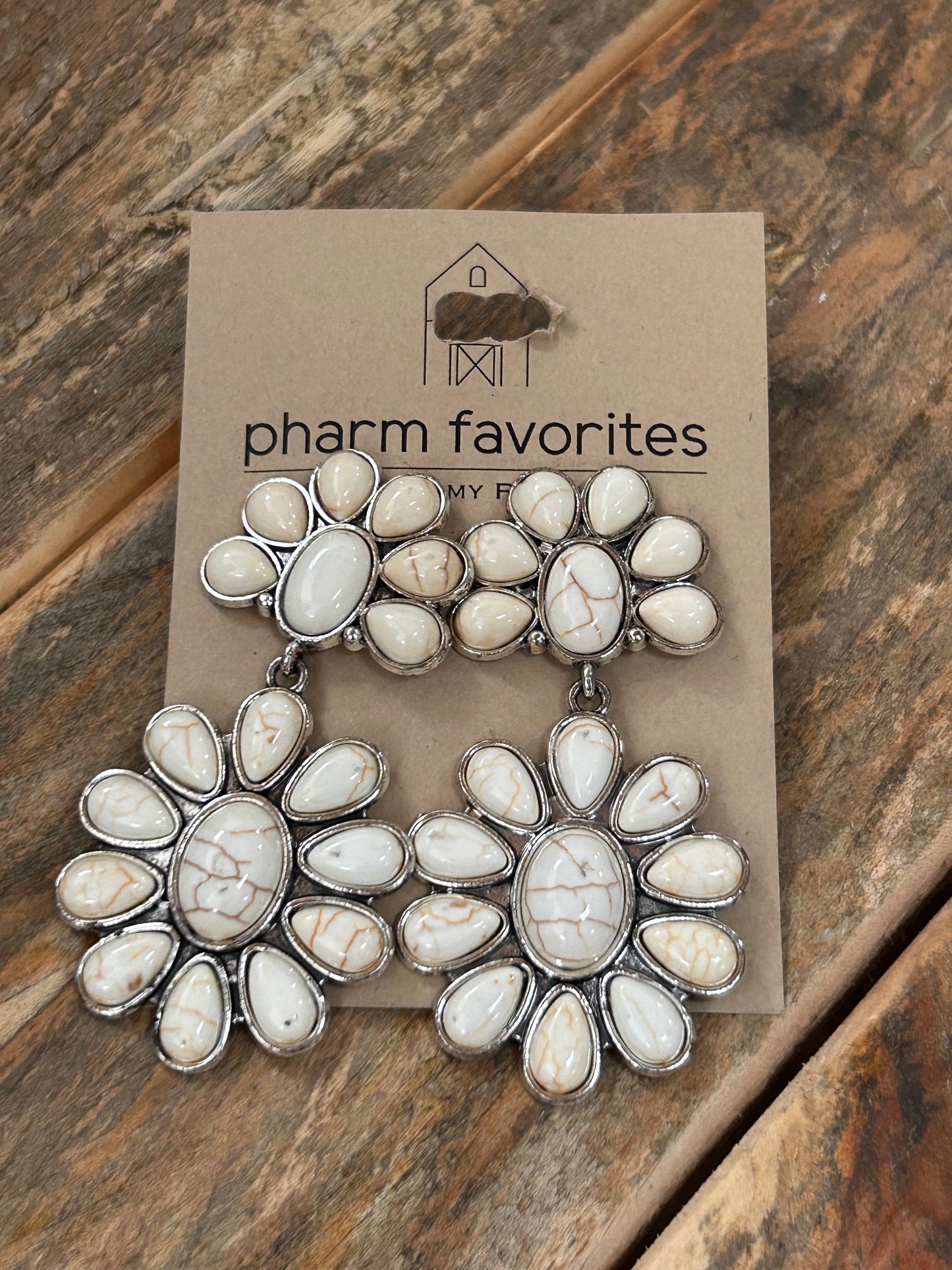 OPEN IVORY STONE FLOWER ON SQUASHBLOSSOM EARRINGS