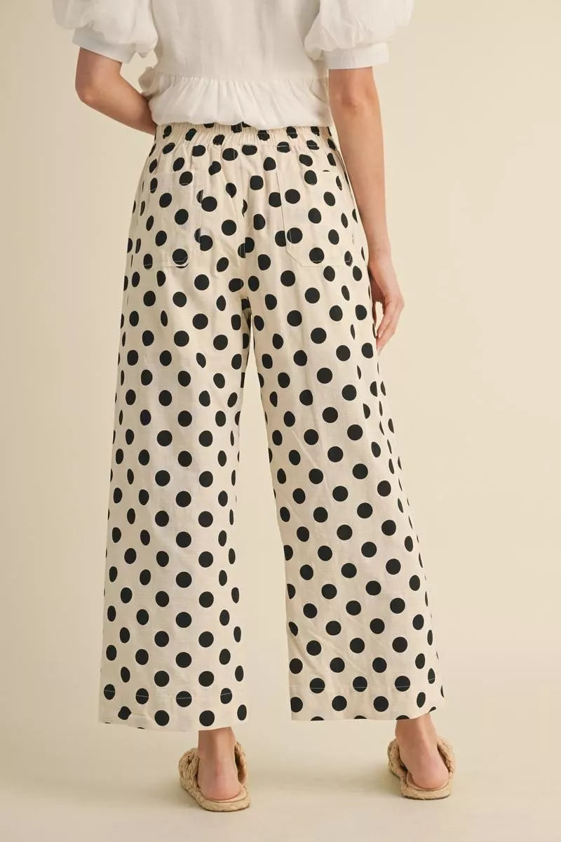 BLACK POLKA DOT WIDE LEG PANTS