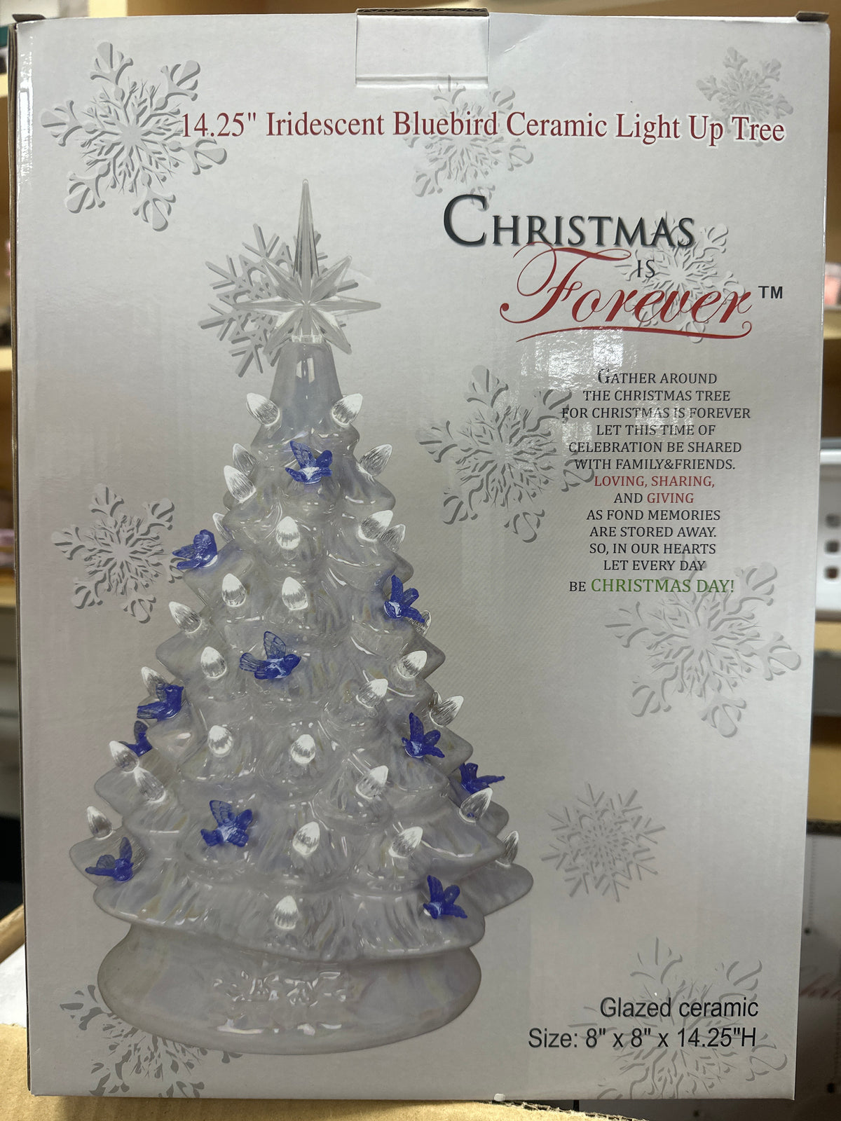 IRIDESCENT BLUEBIRD CERAMIC LIGHT UP TREE