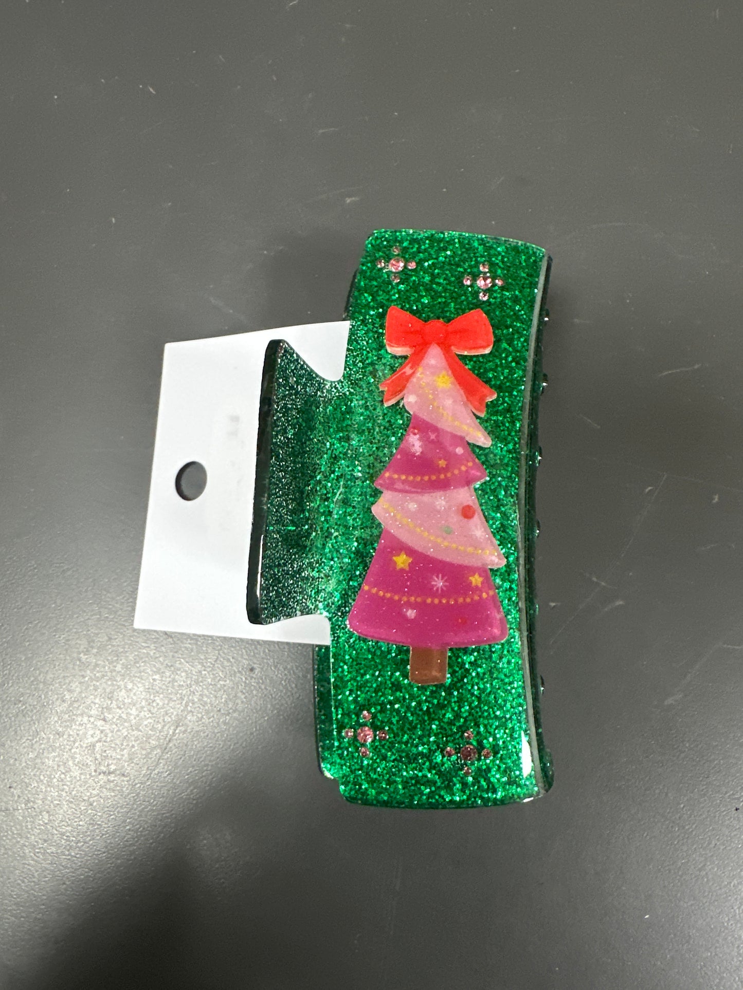 GREEN GLITTER TREE HAIR CLIP