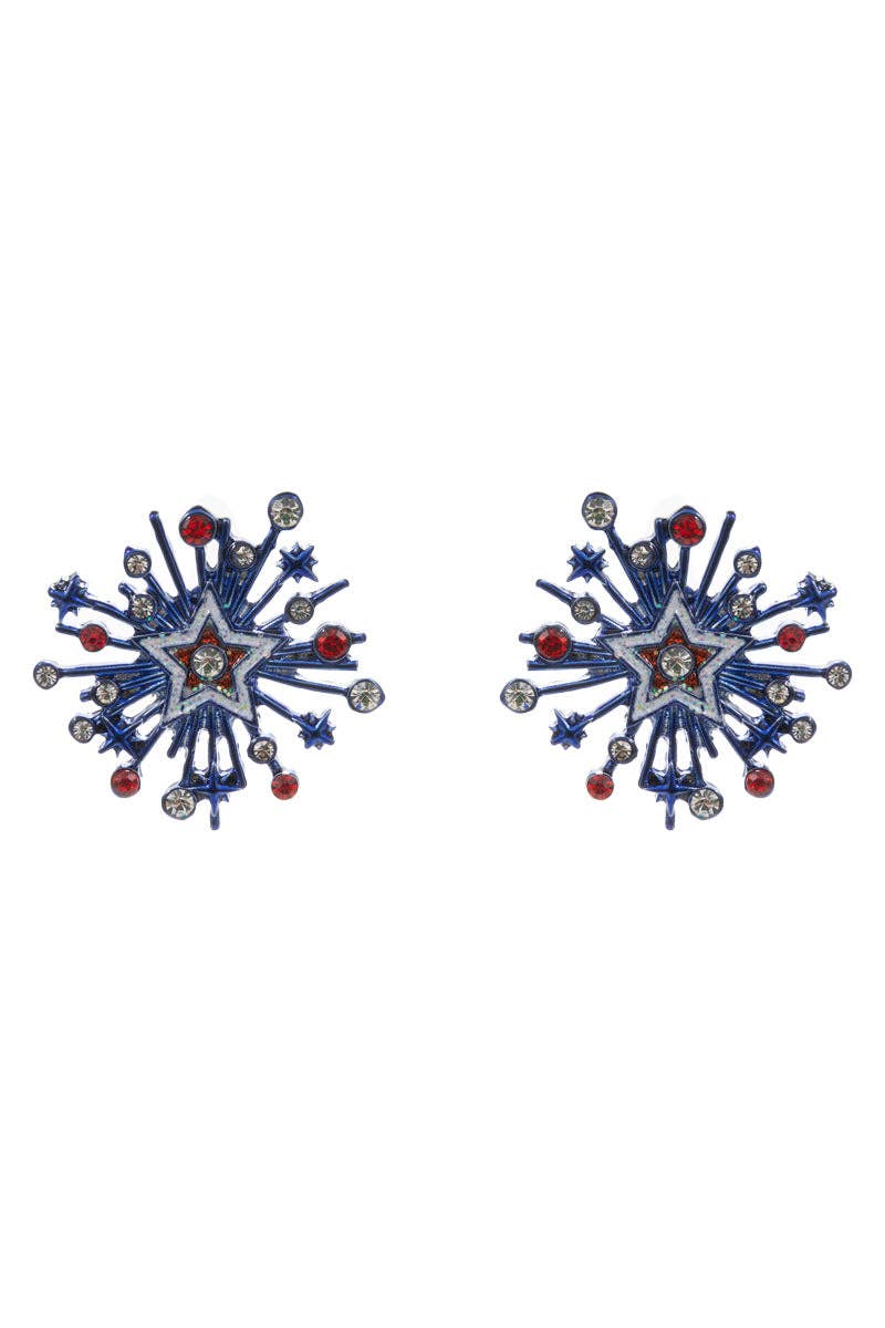 Fireworks American Flag Enamel Stone Post Earrings