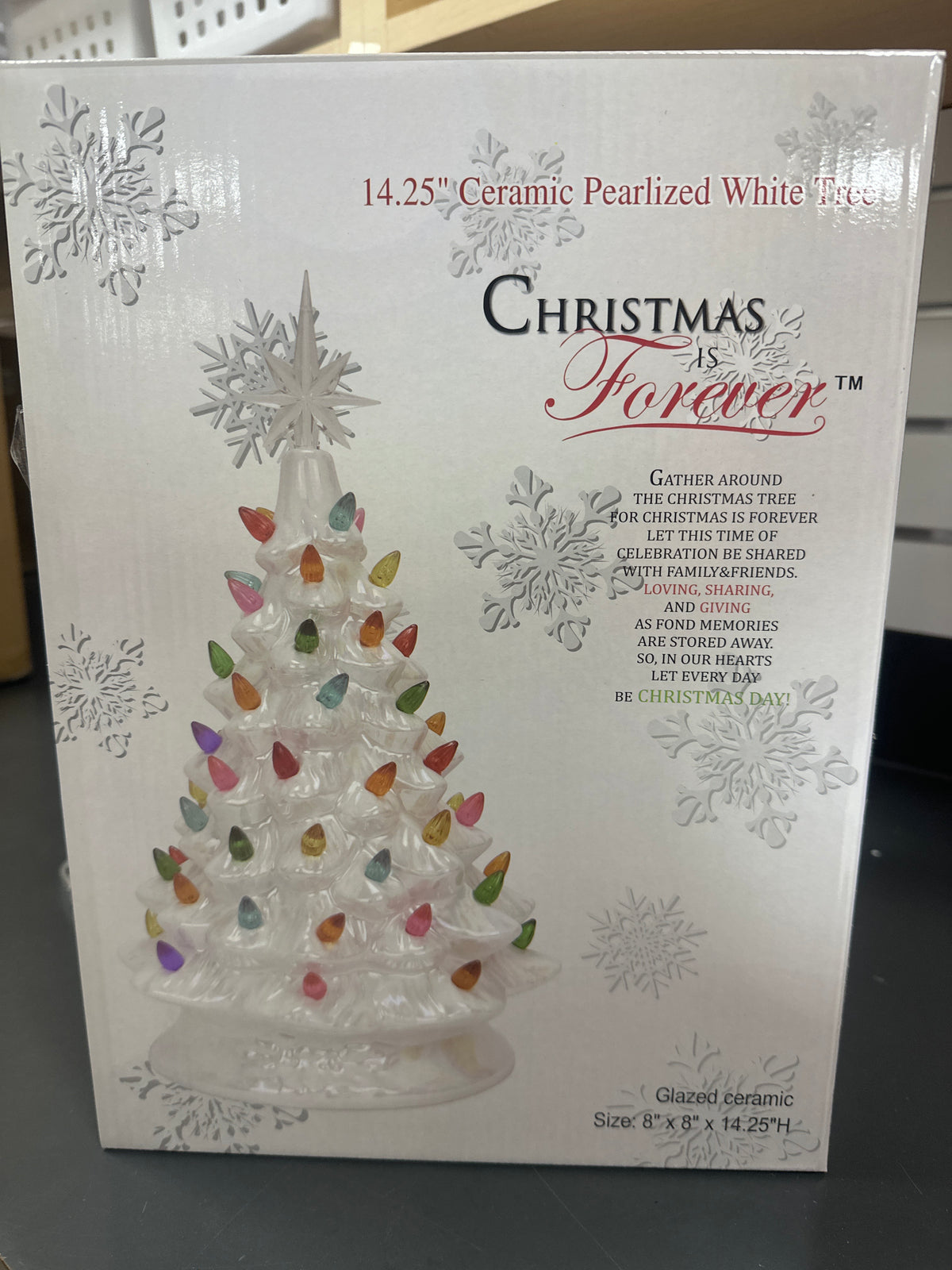 WHITE PEARLIZED CERAMIC LIGHT UP CHRISTMAS TREE W/MULTI COLOR BULBS