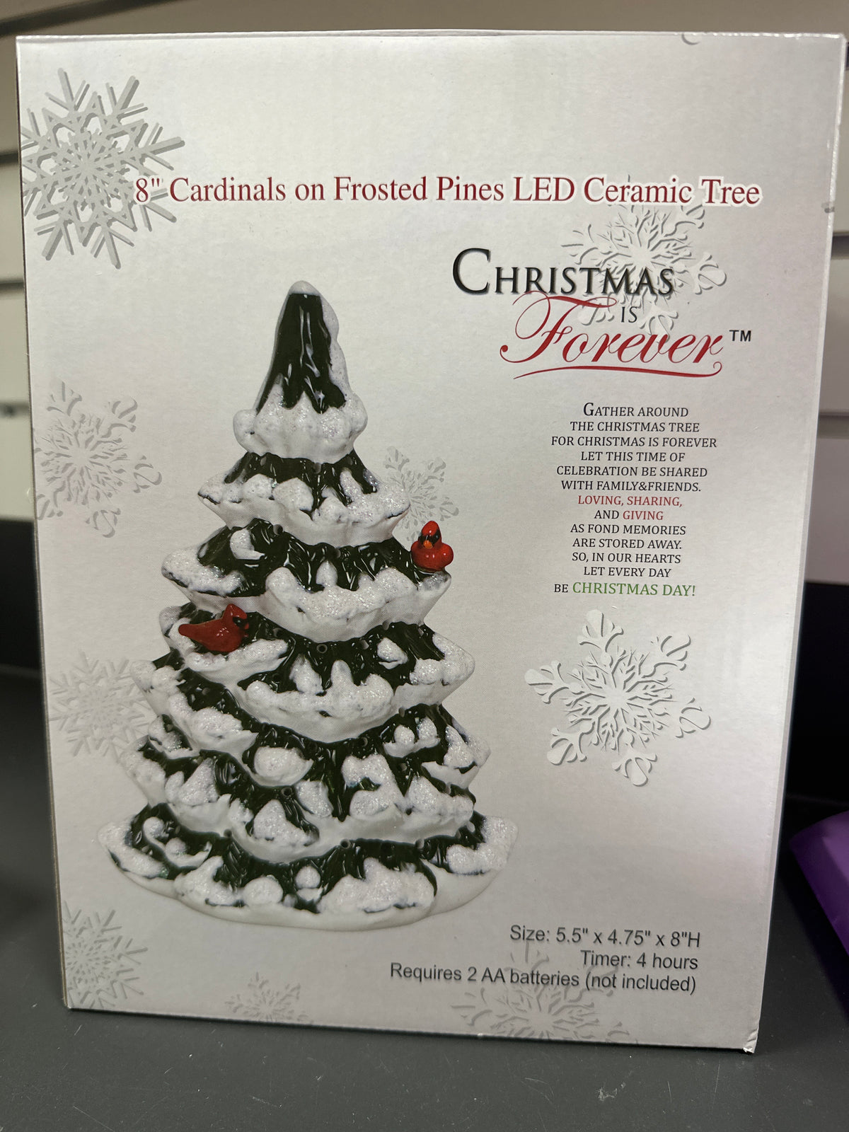 8" CARDINALS ON FROSTED PINES LED CERAMIC TREE