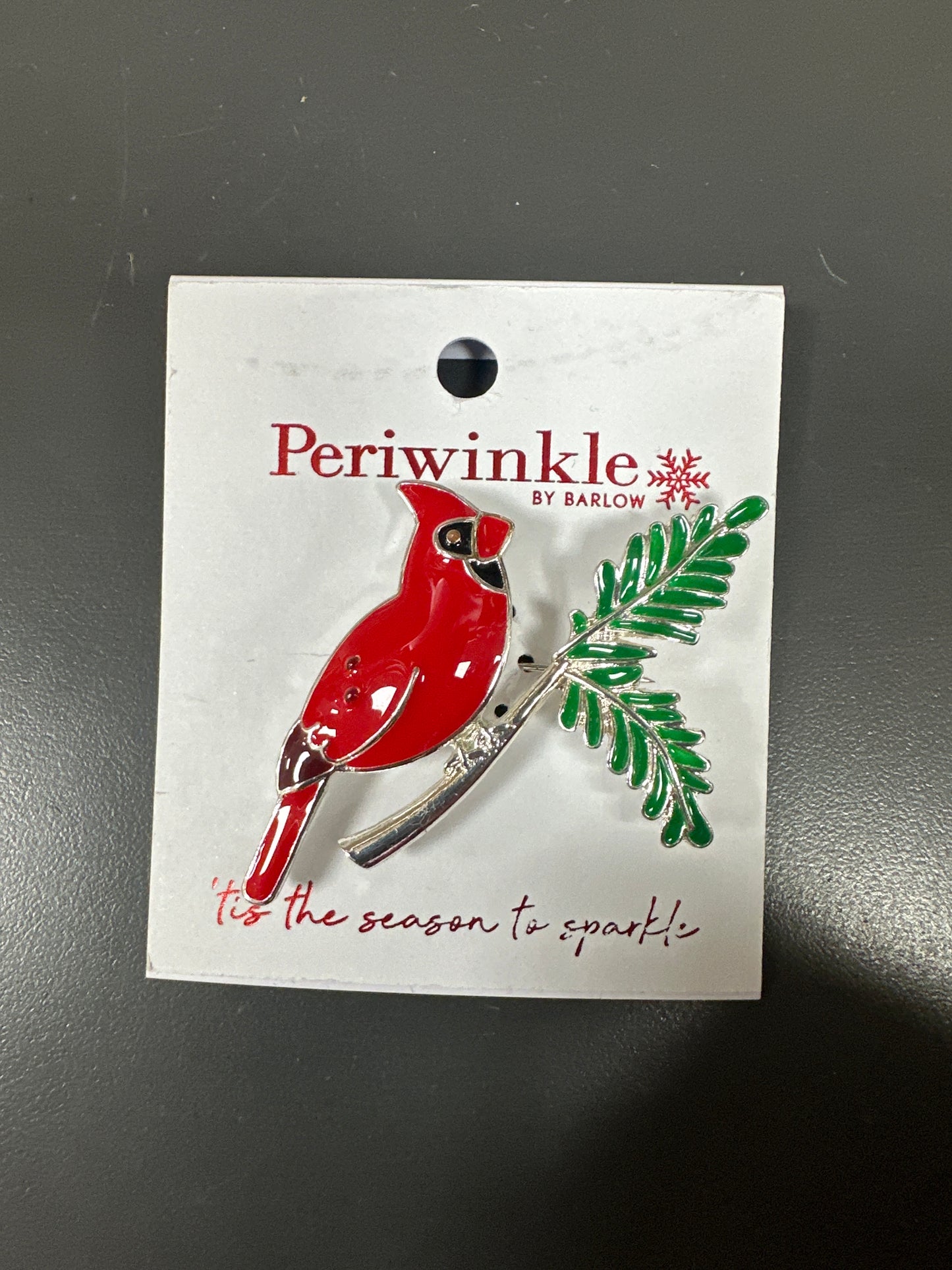 CARDINAL ON SILVER BRANCH BROOCH