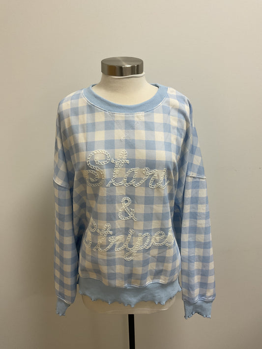 "STARS & STRIPES" LIGHT BLUE CHECKED SWEATSHIRT