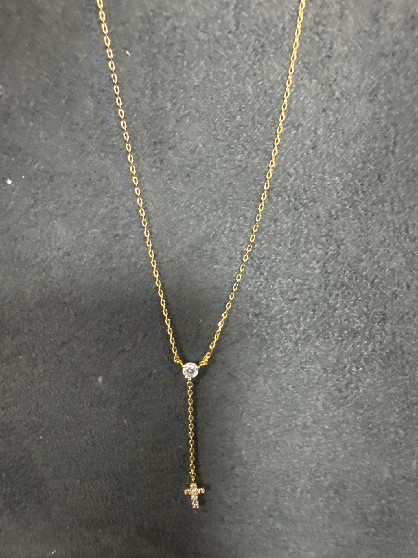 DELICATE CHAIN W/CRYSTAL & DROP CHAIN W/CROSS