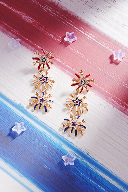 Fireworks American Flag Bling Enamel Post Earrings
