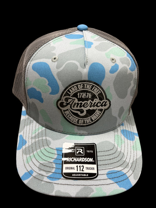 BLUE CAMO HAT - LAND OF THE FREE PATCH