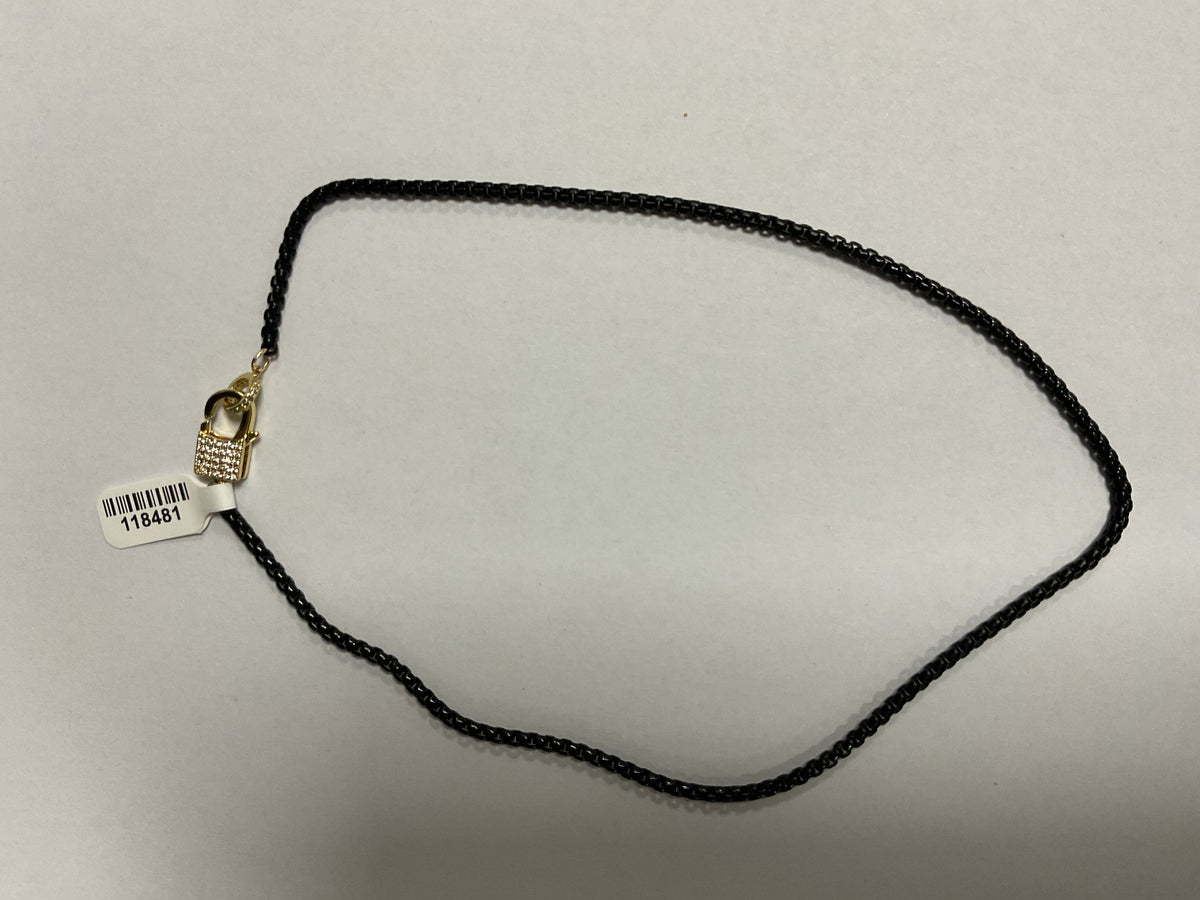 METAL COLORED LINK NECKLACE WITH PAVE LOBSTER CLAW CLASP
