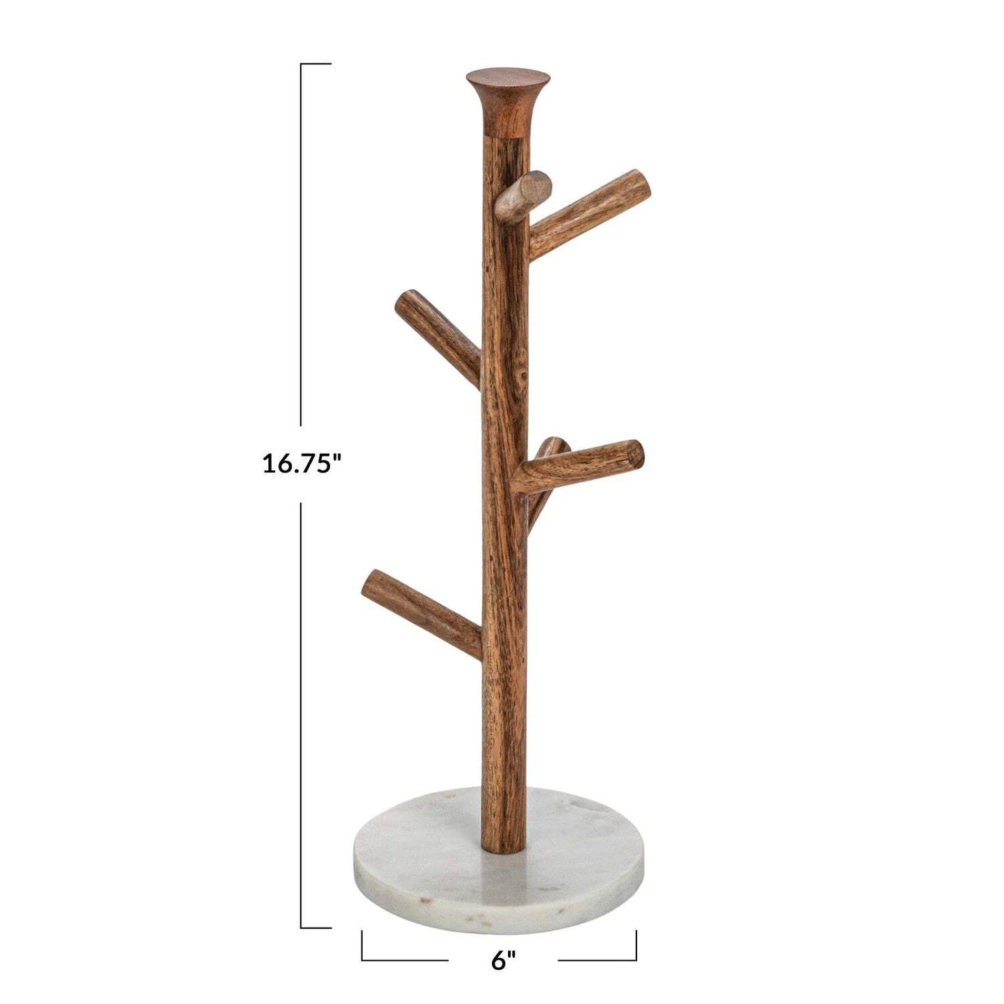 MANGO WOOD & MARBLE MUG RACK, NATURAL & WHITE