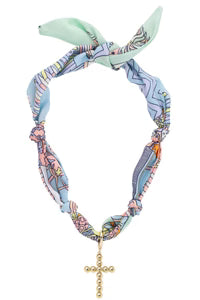 LOUISA BEADED CROSS SCARF NECKLACE - PASTEL MULTI