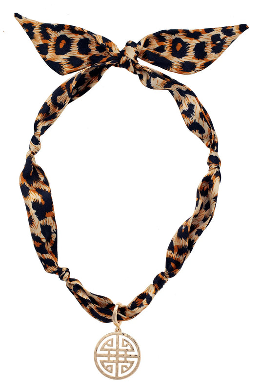 MAIA GREEK KEYS SCARF NECKLACE IN LEOPARD
