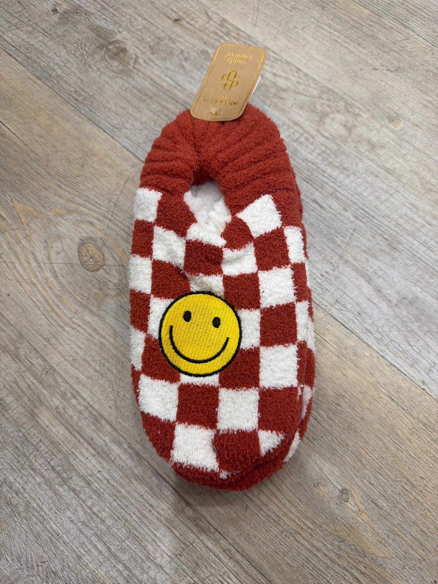 BURNT ORANGE CHECKERED SMILEY SLIPPERS