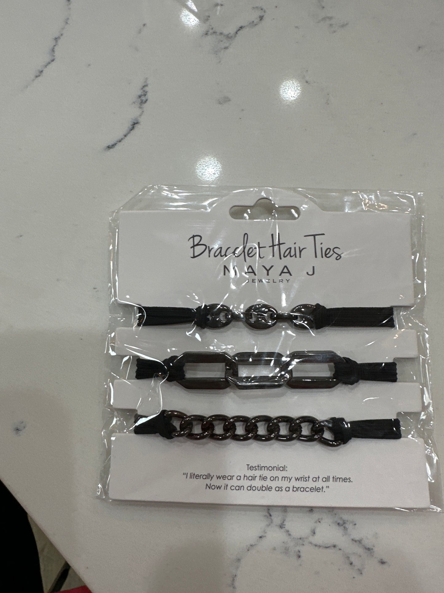BRACELET HAIR TIES - BLK/BLK - SETOF 3