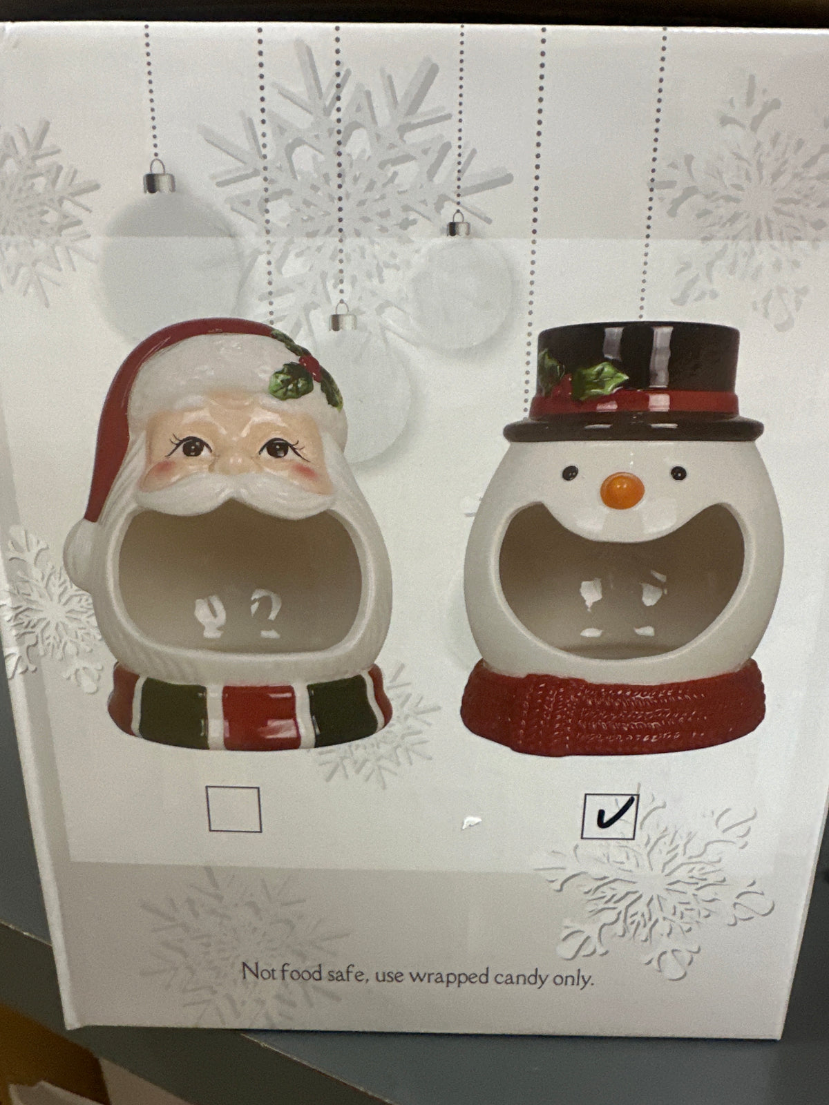 8" SANTA & SNOWMAN CERAMIC CANDY DISH - ASSORTED