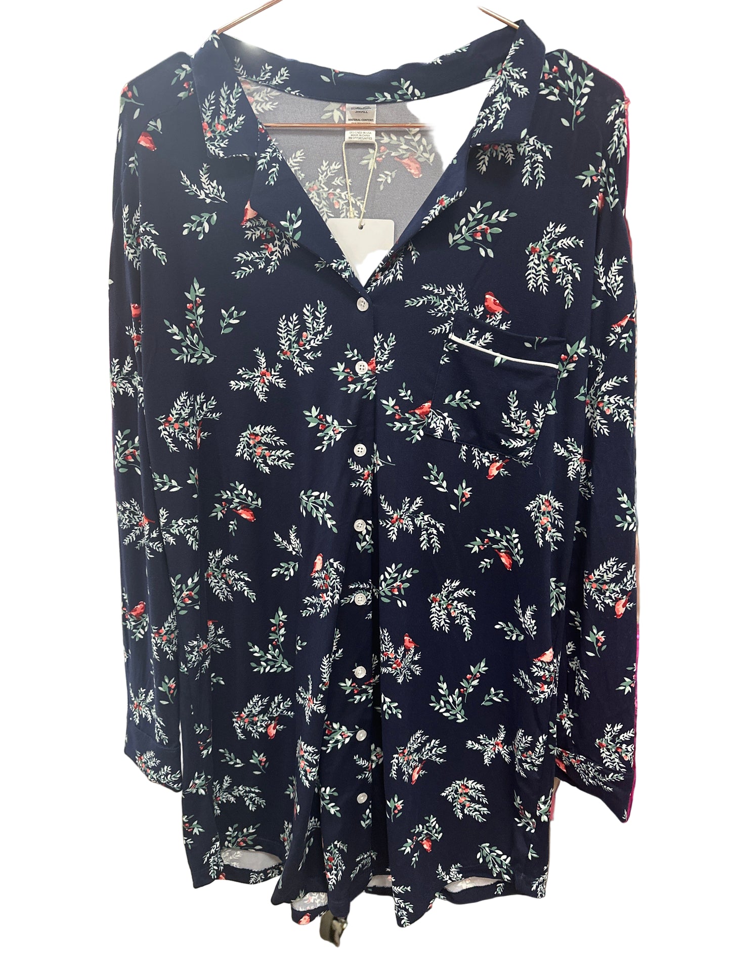 NAVY CARDINAL & HOLLY LONG SLEEVE SLEEP DRESS