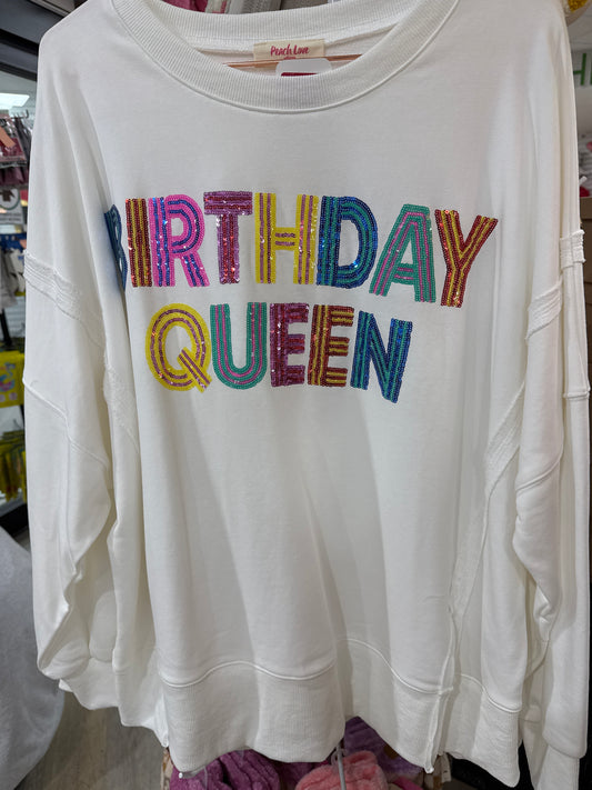 BIRTHDAY QUEEN OVERSIZED WHITE SWEATSHIRT