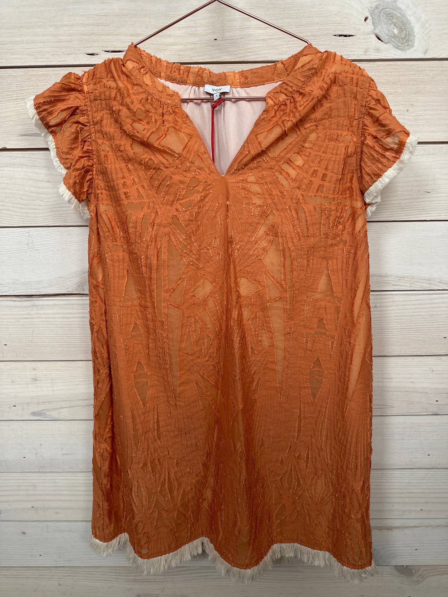 ORANGE TEXTURED SHORT SLV DRESS