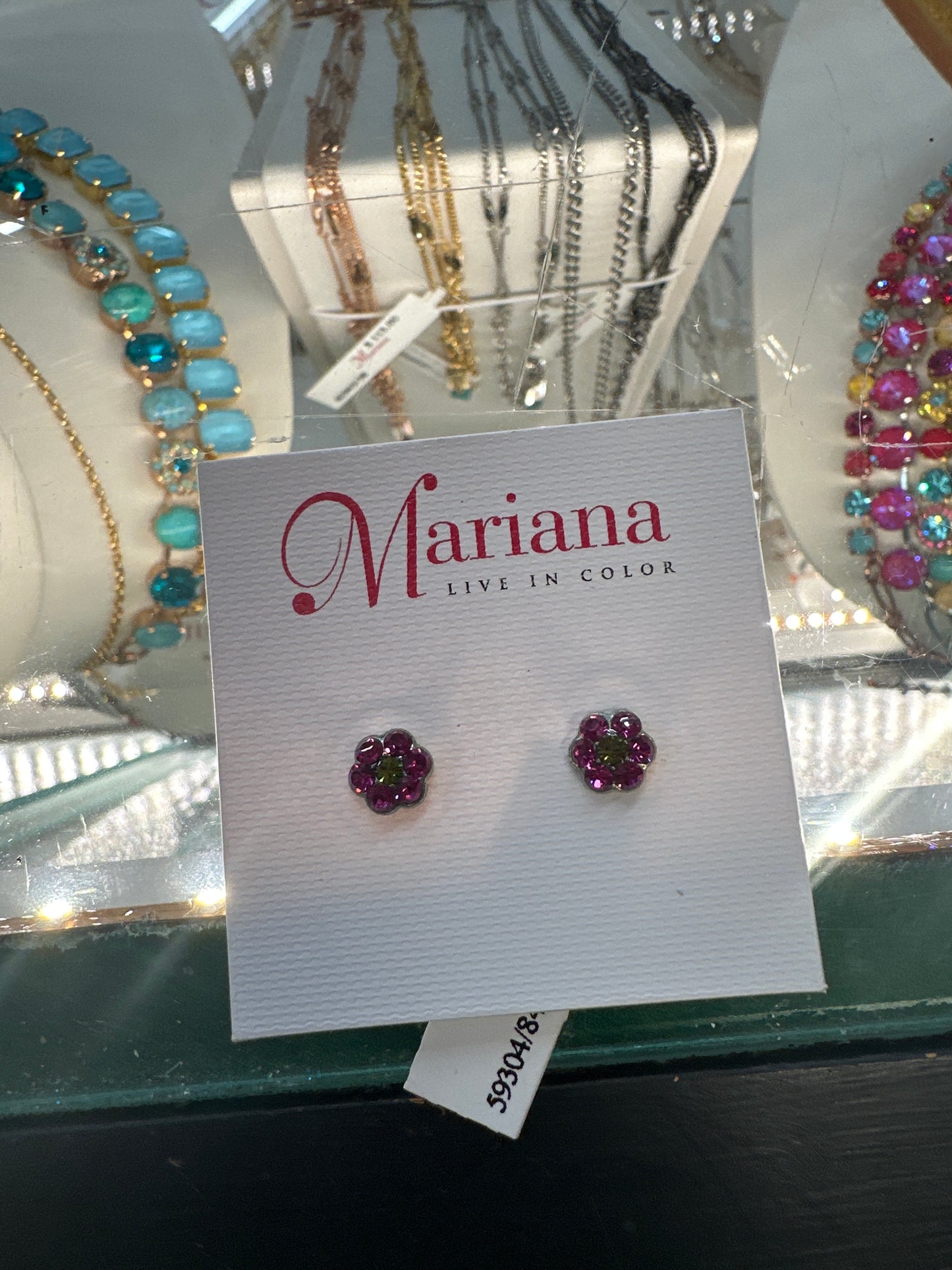 MARIANA EARRINGS -SLVR - SM FLOWER FUSCHIA&GREEN
