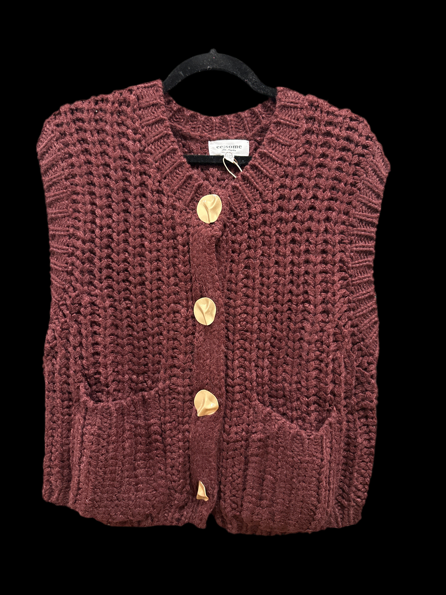 WINE CHUNKY KNIT SWEATER VEST