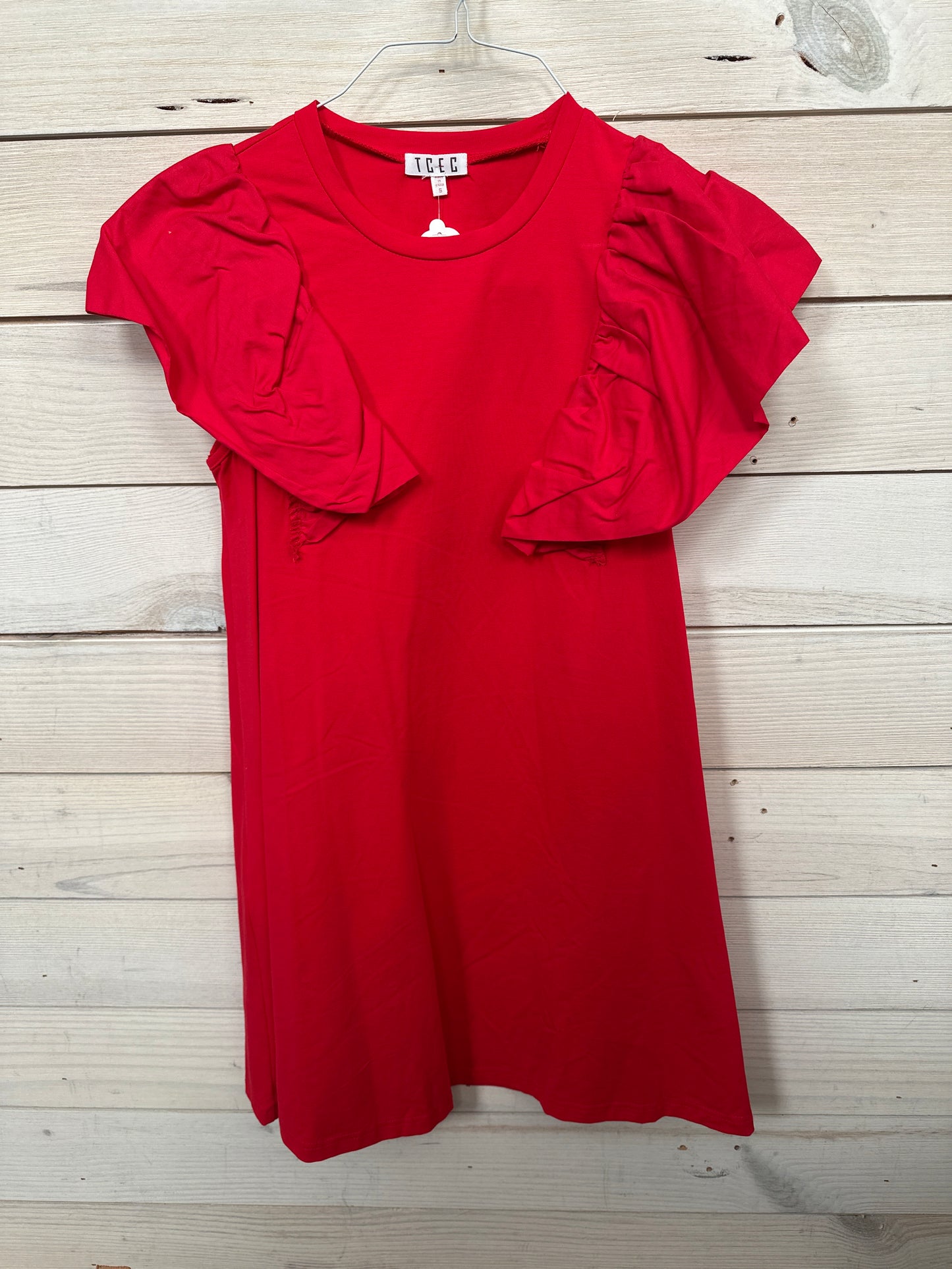 RED RUFFLE SHORT SLEEVE DRESS