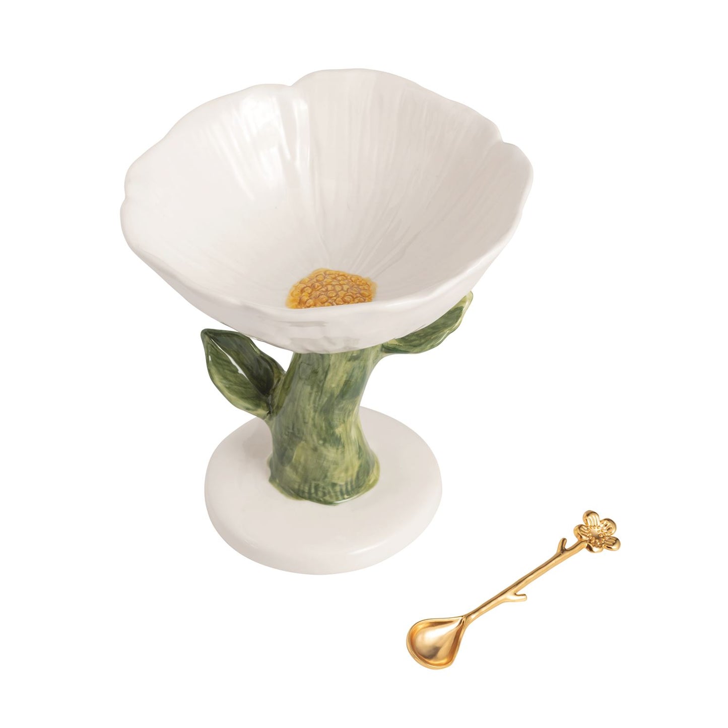 WHITE FLOWER PEDESTAL DISH