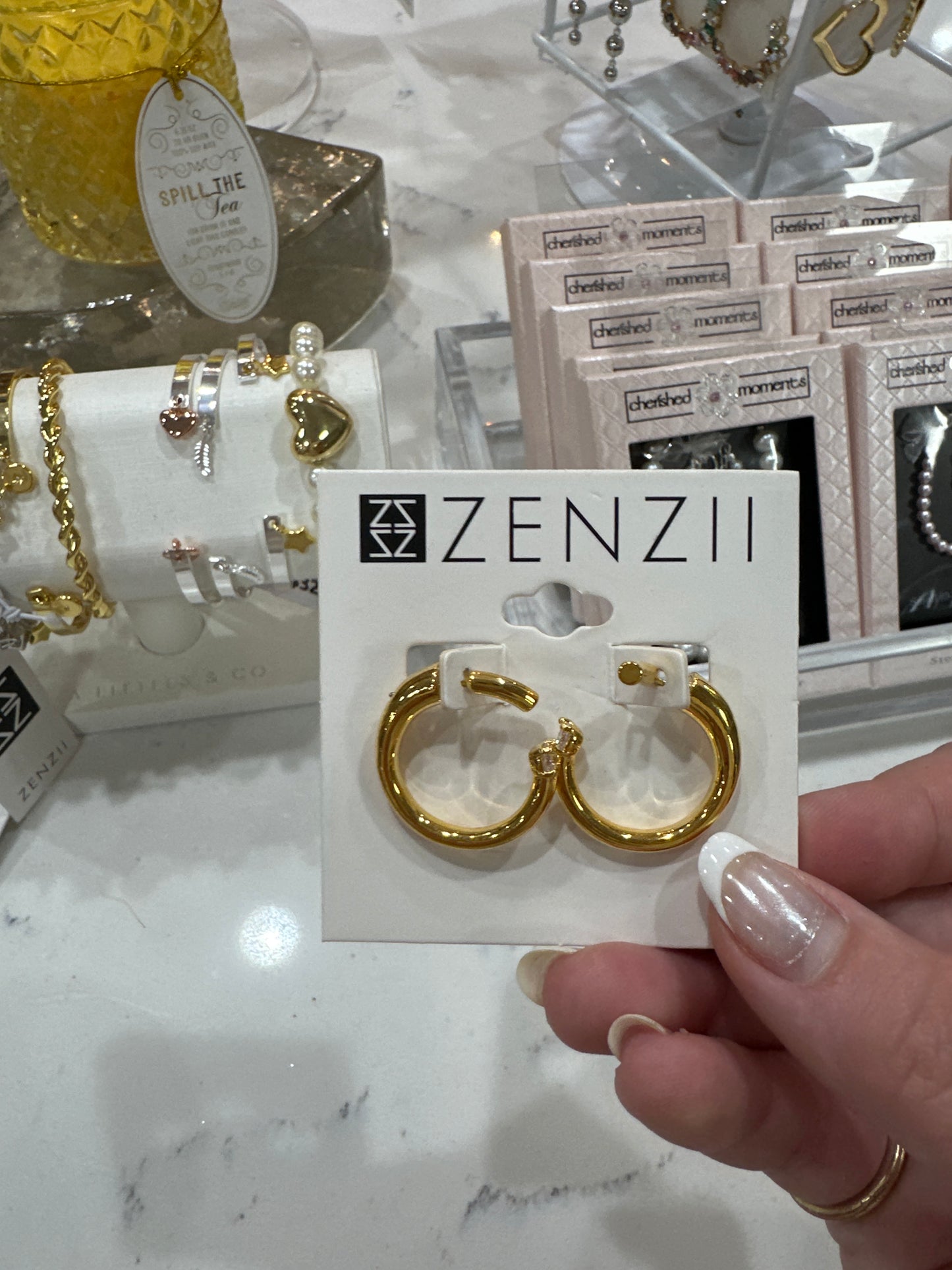 FRONT POST CRYSTAL HOOP EARRINGS - GOLD/CLEAR