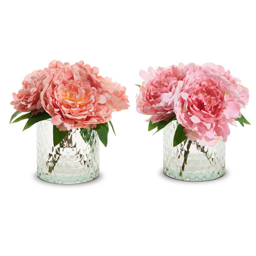 PEONY BOUQUET IN GLASS VASE
