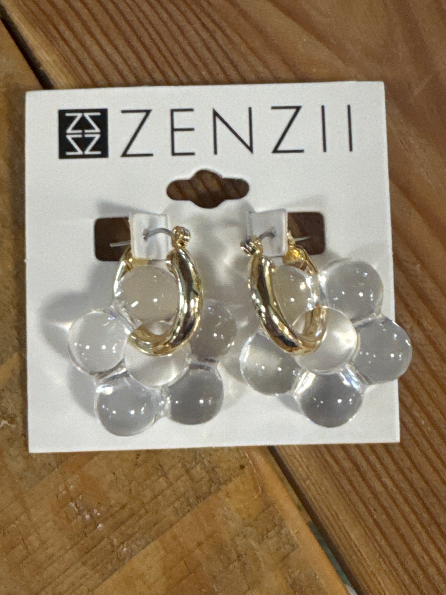 2-IN-1 LUCITE FLOWER DROP EARRINGS - CLEAR