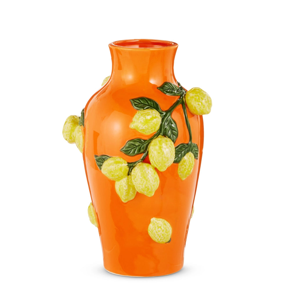 ORANGE TALL VASE WITH LEMONS