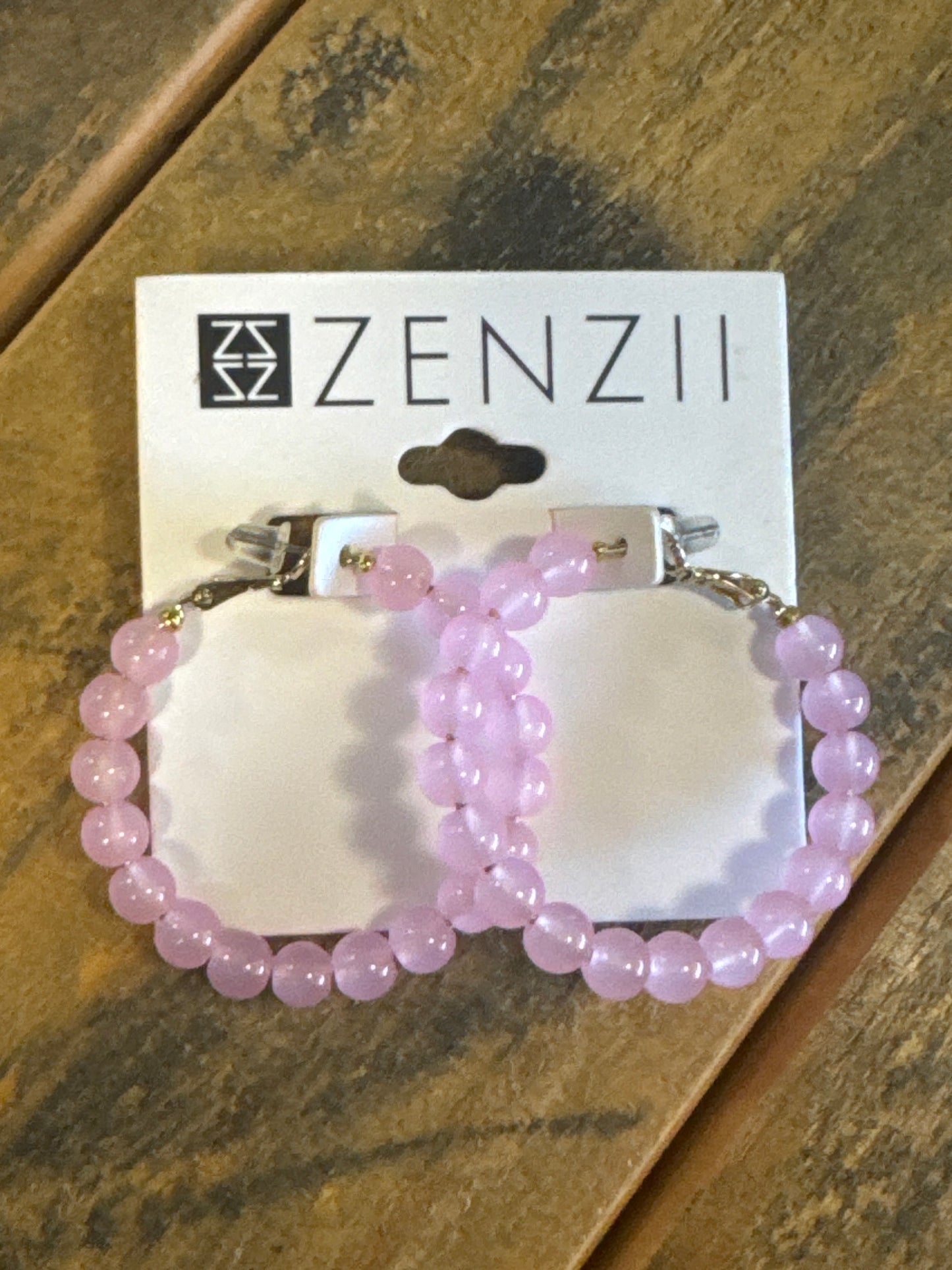 MEDIUM GLASS BEAD HOOP EARRINGS - ICE PINK