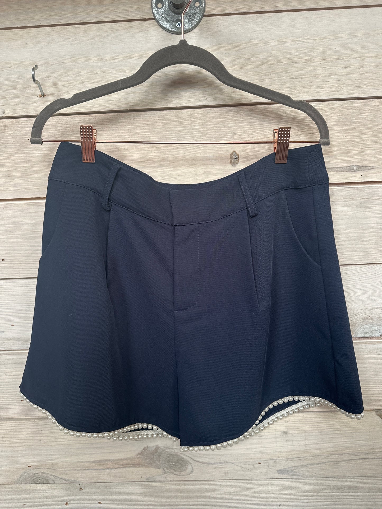NAVY SHORTS W/PEARL TRIM DETAIL
