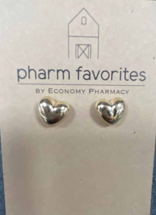 GOLD PUFFY HEART STUD EARRINGS