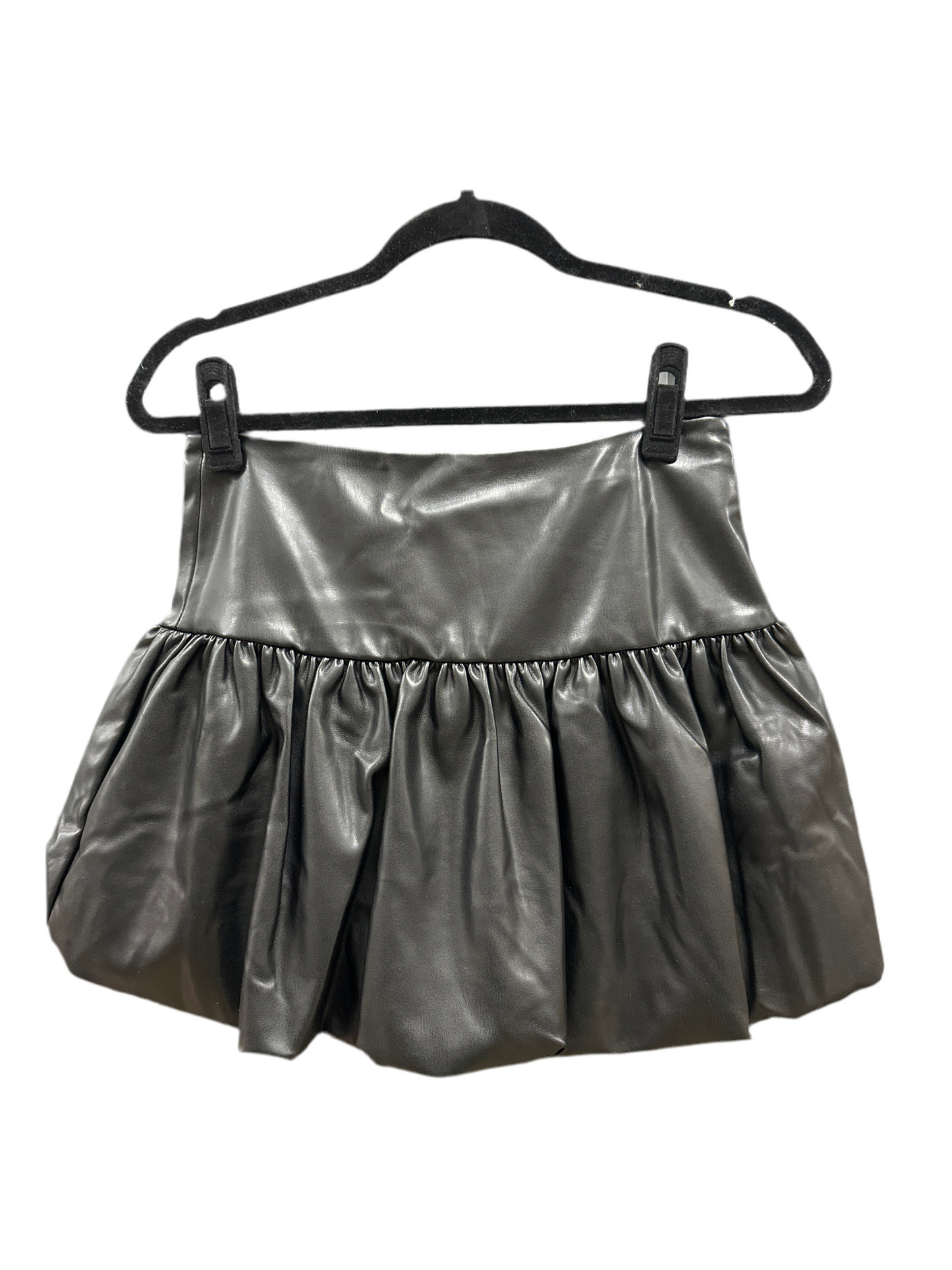 PLEATHER BUBBLE MINI SKIRT - BLACK