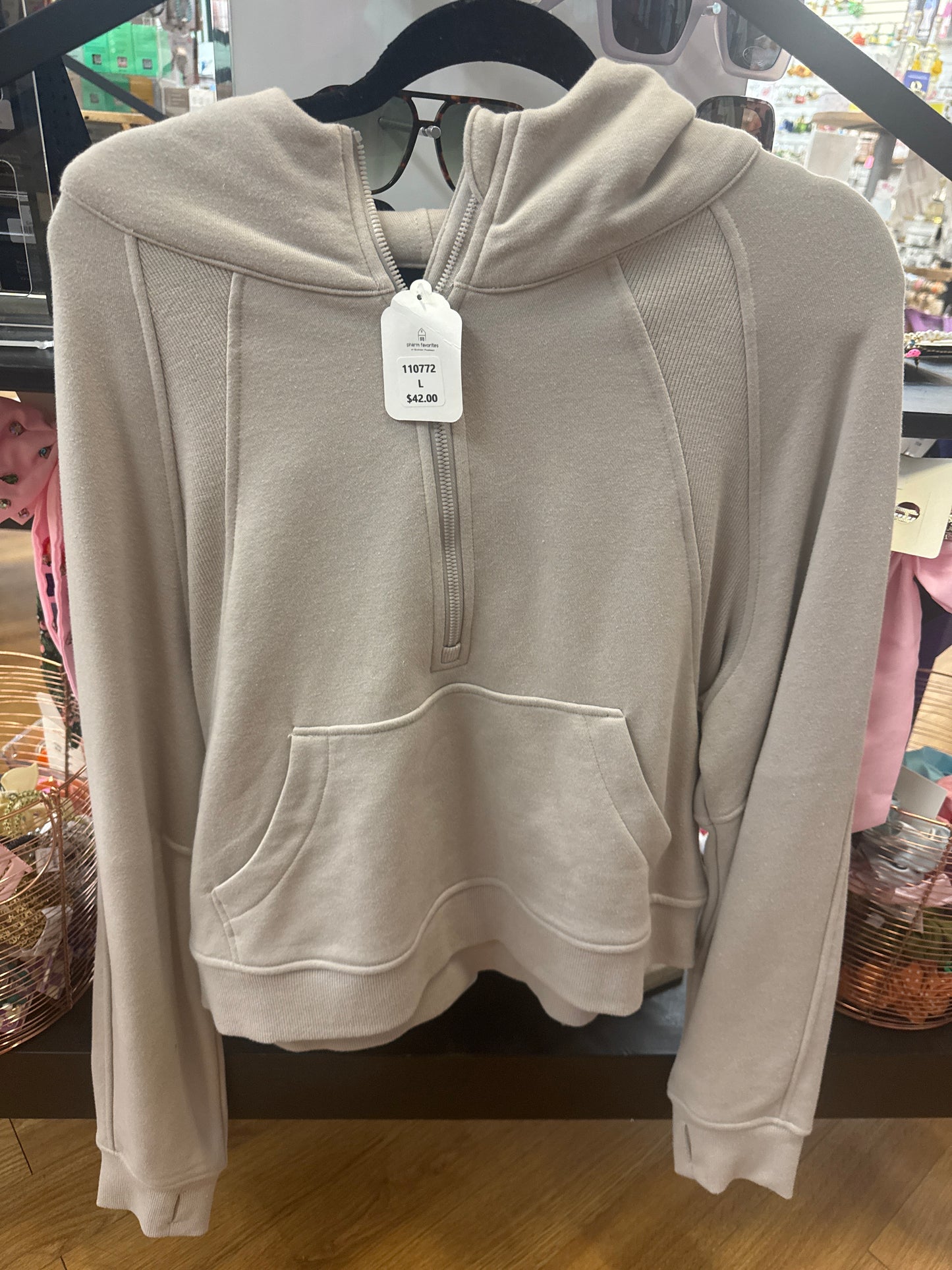 CROPPED HOODIE JACKET - LT TAUPE - L