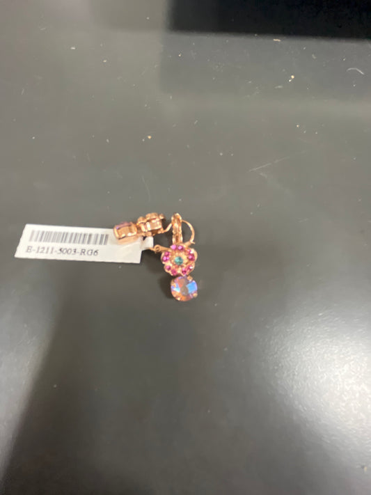 MARIANA - EARRINGS - ROSE GOLD - PINK AND TURQUOISE SMALL MEDALLION W/IRIDESCENT STONE