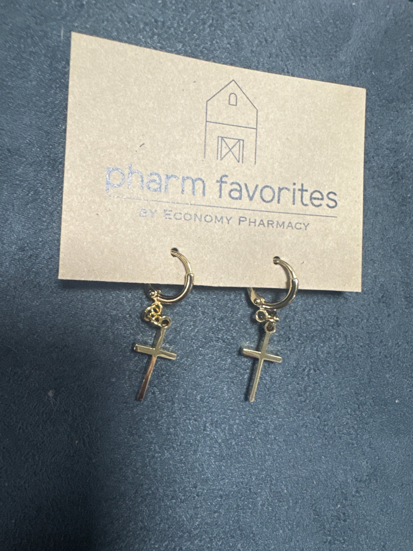 GOLD HOOP & CROSS CHARM EARRINGS