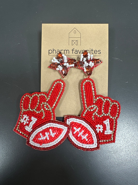 #1 HAND WITH FOOTBALL EARRINGS - RED/WHITE