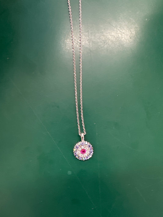 MARIANA NKLC - SLVR - ANGEL MEDALLION W/VIOLET/PNK/CLR