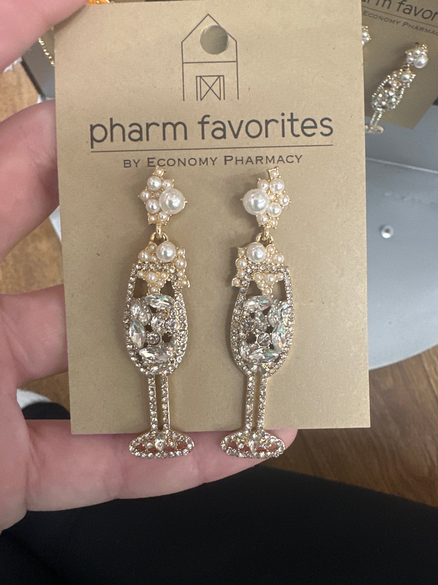 GOLD CHAMPAGNE CRYSTAL & PEARL EARRINGS