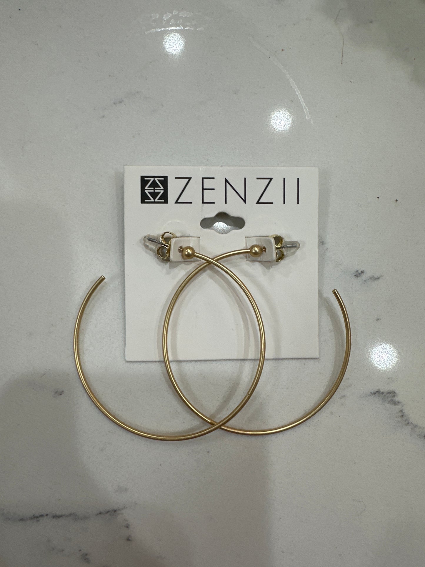 LG SLIM GOLD BEAD OPEN HOOP EARRINGS - MATTE GOLD